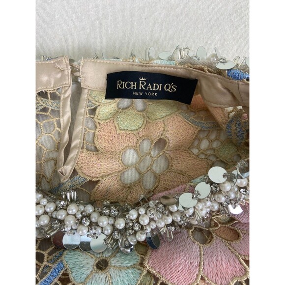 NWT Rich Radi Q's Womens Small Custom Guipure Lace Floral Top Pink Blue Elegant - Picture 6 of 16